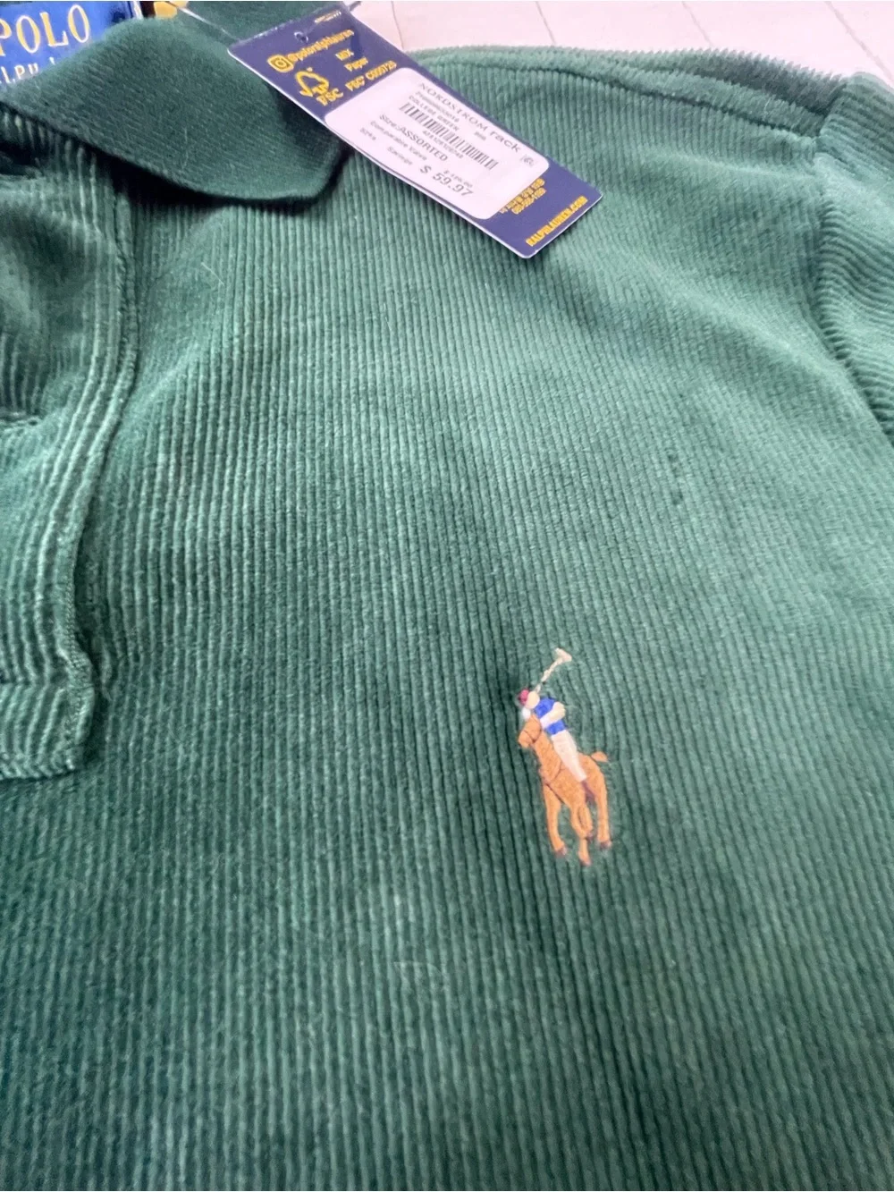 Polo by Ralph Lauren Men's Green Textured Velour Polo Shirt XS